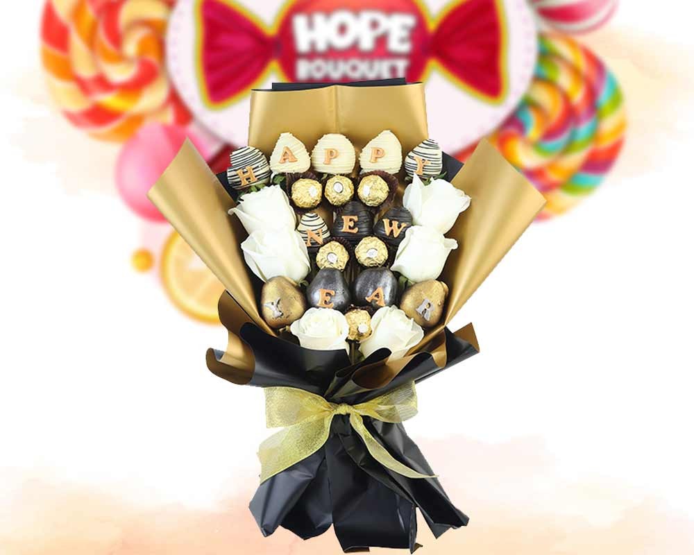Hope New Year Chocolate Strawberry Bouquet