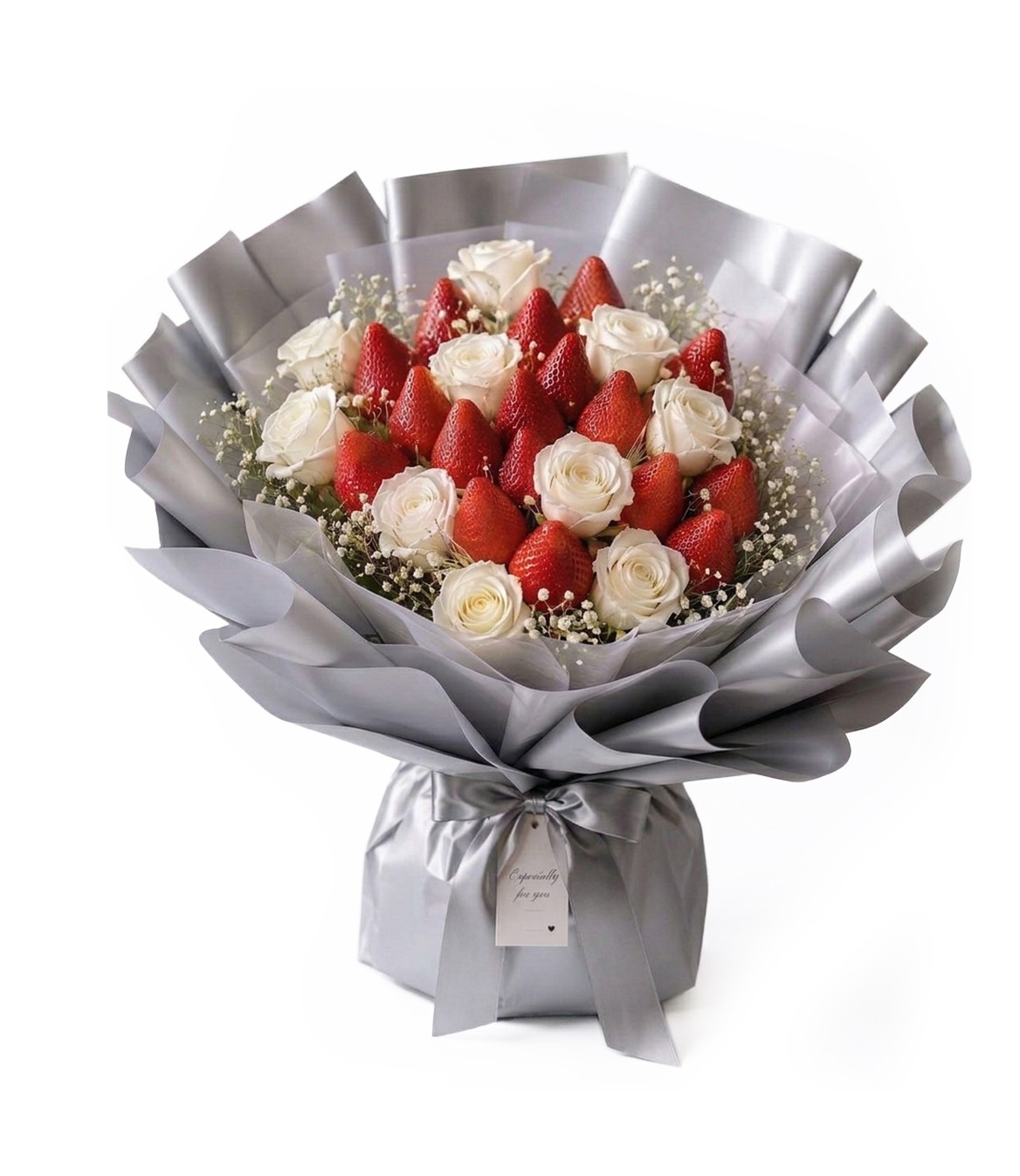 Hope White Roses Strawberries Bouquet