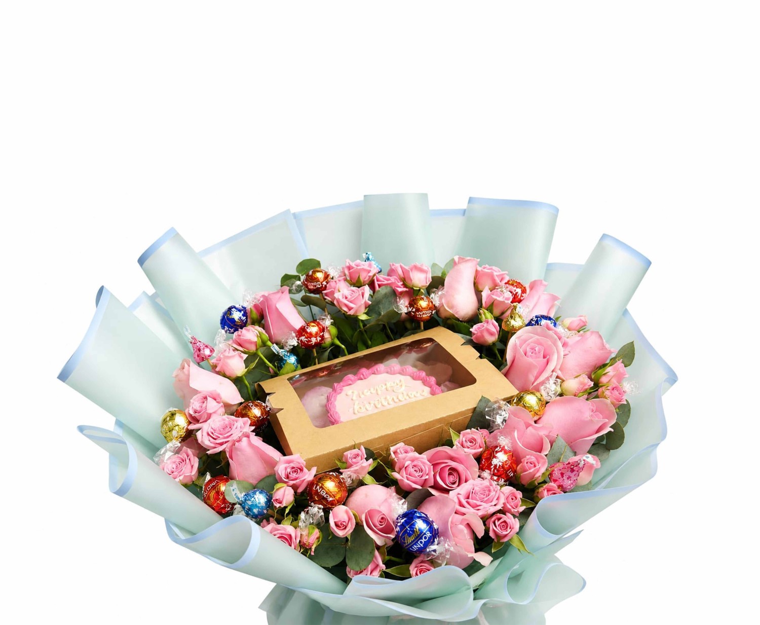 Hope Pink Roses Cake & Chocolate Bouquet